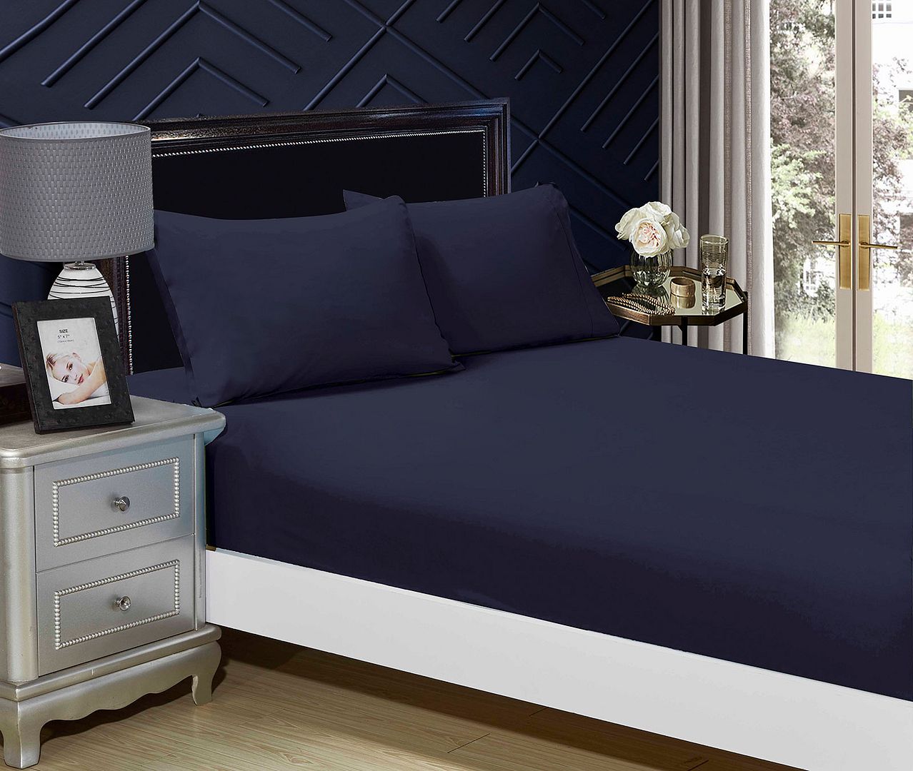 1000TC Ultra Soft Fitted Sheet & Pillowcase Set - Single Size Bed - Midnight Blue V493-ASF-12