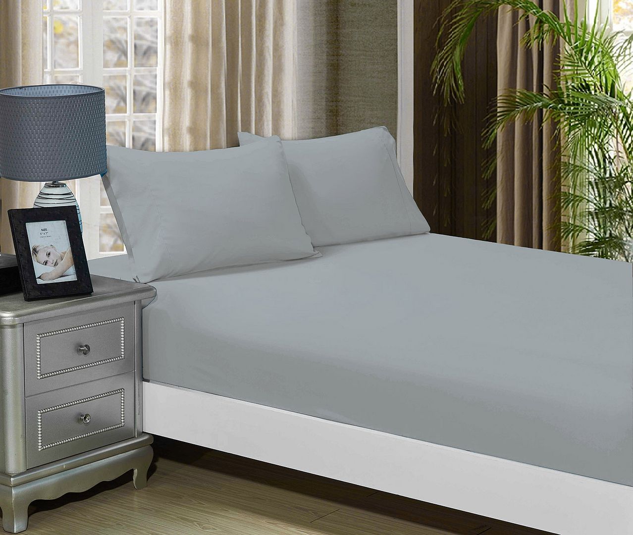 1000TC Ultra Soft Fitted Sheet & Pillowcase Set - Single Size Bed - Silver V493-ASF-16
