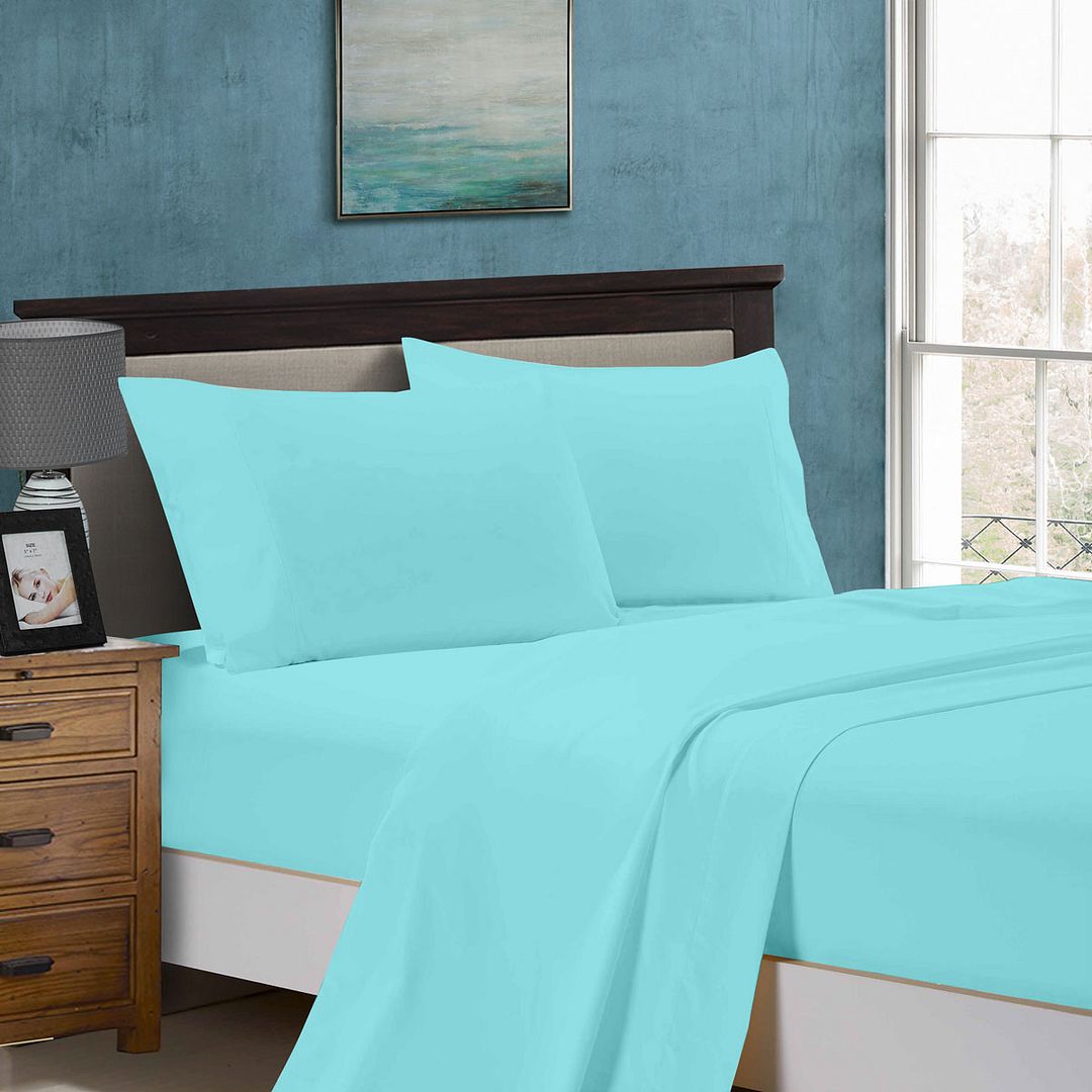 1000TC Single Size Bed Soft Flat & Fitted Sheet Set Aqua V493-ASS-20