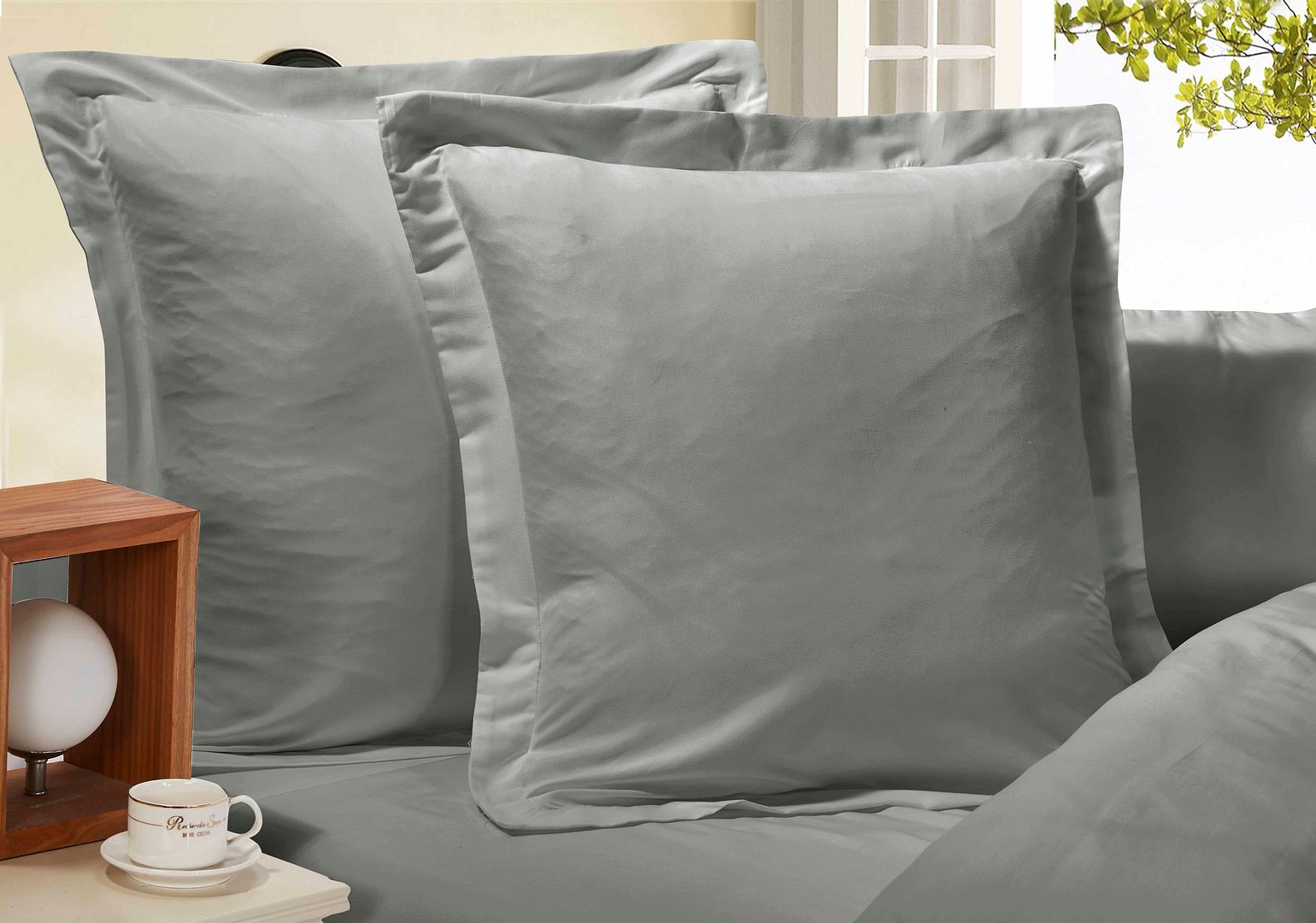1000TC Premium Ultra Soft European Pillowcases 2-Pack Grey V493-EP-06