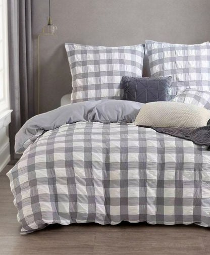 Rylee Grey Check Seersucker Quilt Cover Set - Queen Size V493-JH-Q-06