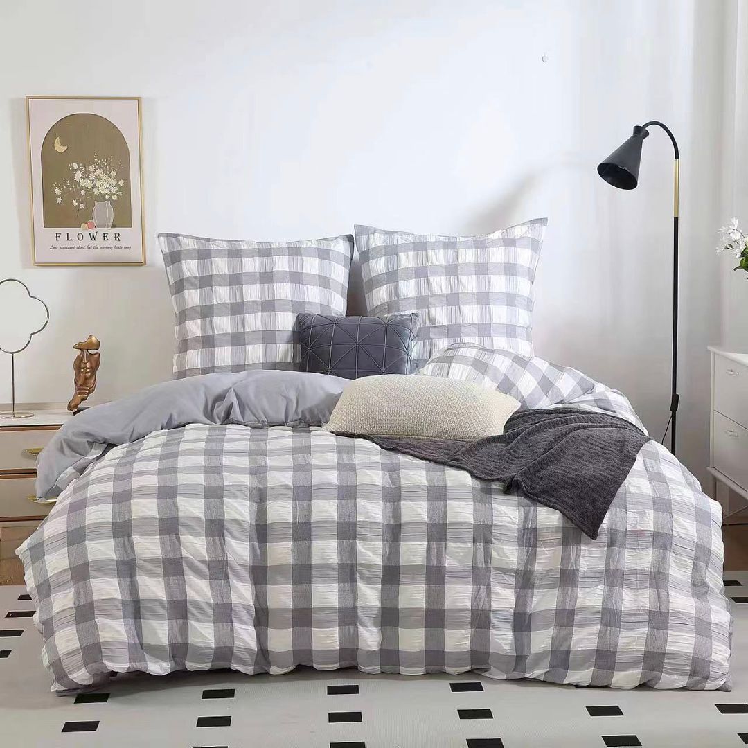 Rylee Grey Check Seersucker Quilt Cover Set - Super King Size V493-JH-SK-06