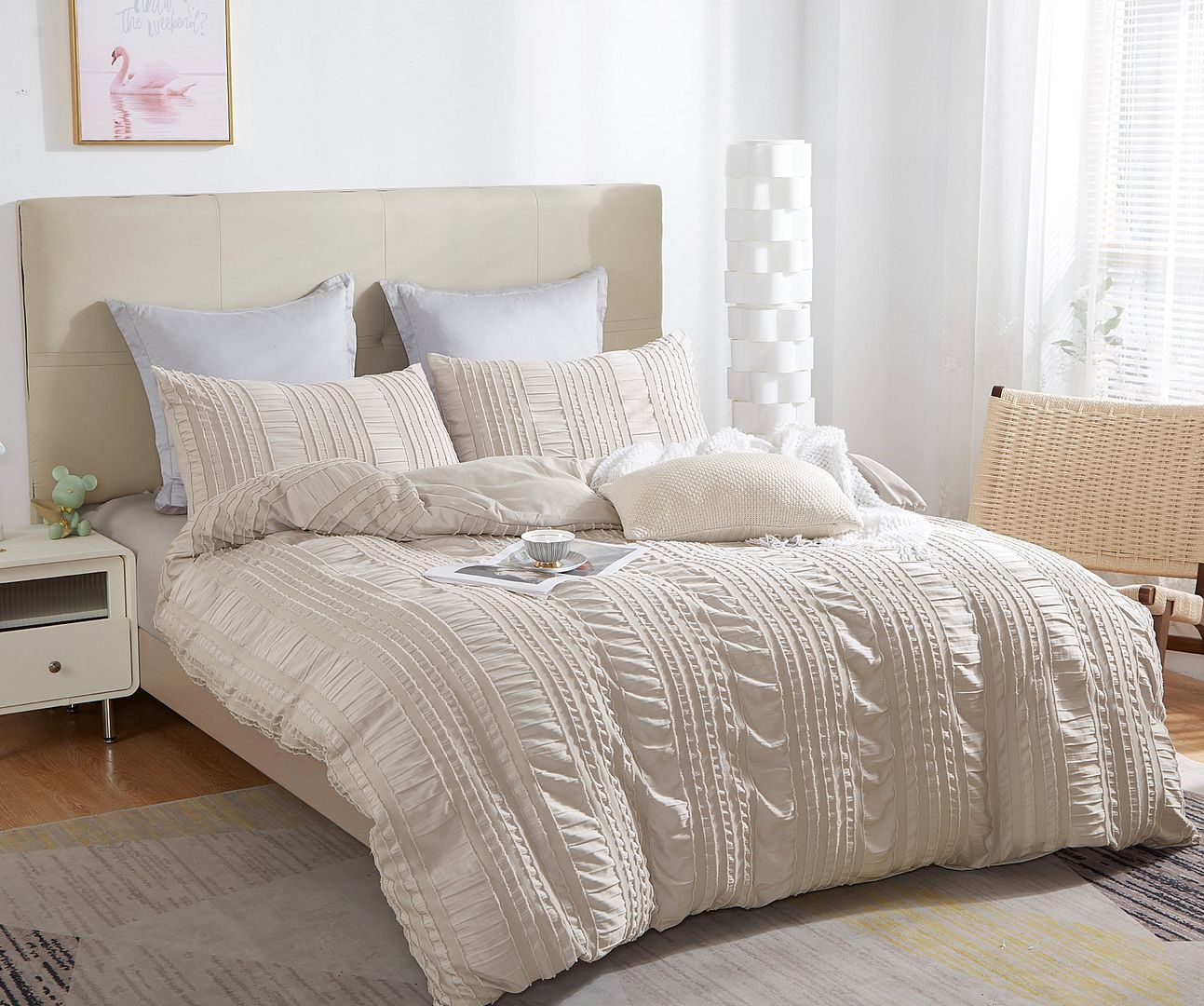Tufted Boho Striped Embroidery Quilt/Doona/Duvet Cover Set - King Size V493-JHHI-K15