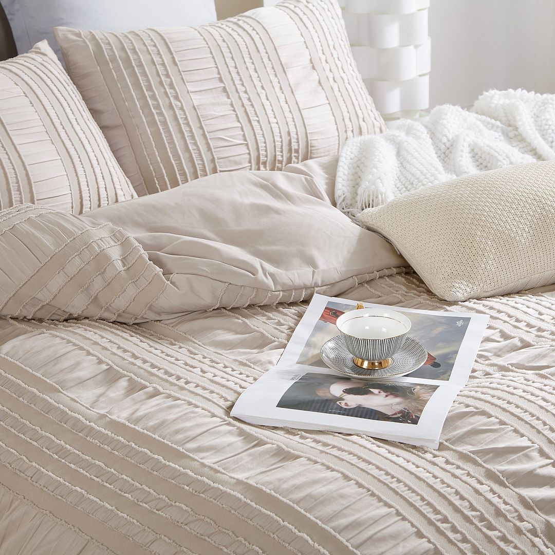 Tufted Boho Striped Embroidery Quilt/Doona/Duvet Cover Set - Queen Size V493-JHHI-Q15