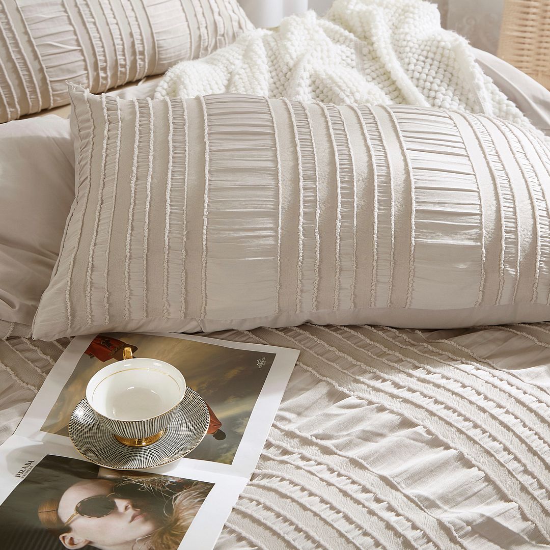 Tufted Boho Striped Embroidery Quilt/Doona/Duvet Cover Set - Queen Size V493-JHHI-Q15