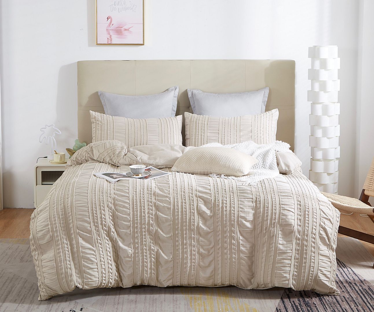 Tufted Boho Striped Embroidery Quilt/Doona/Duvet Cover Set - Super King Size V493-JHHI-SK15