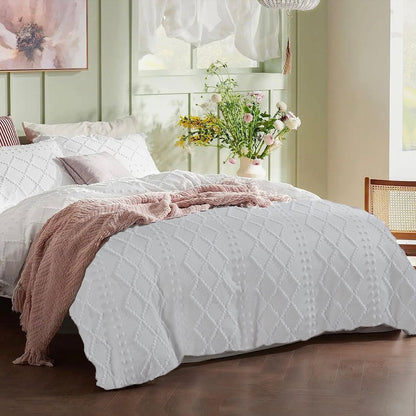 Tufted Boho Embroidery Quilt/Doona/Duvet Cover Set - White - Queen Size V493-JJXW-01Q