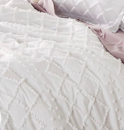 Tufted Boho Embroidery Quilt/Doona/Duvet Cover Set - White - Super King Size V493-JJXW-01SK
