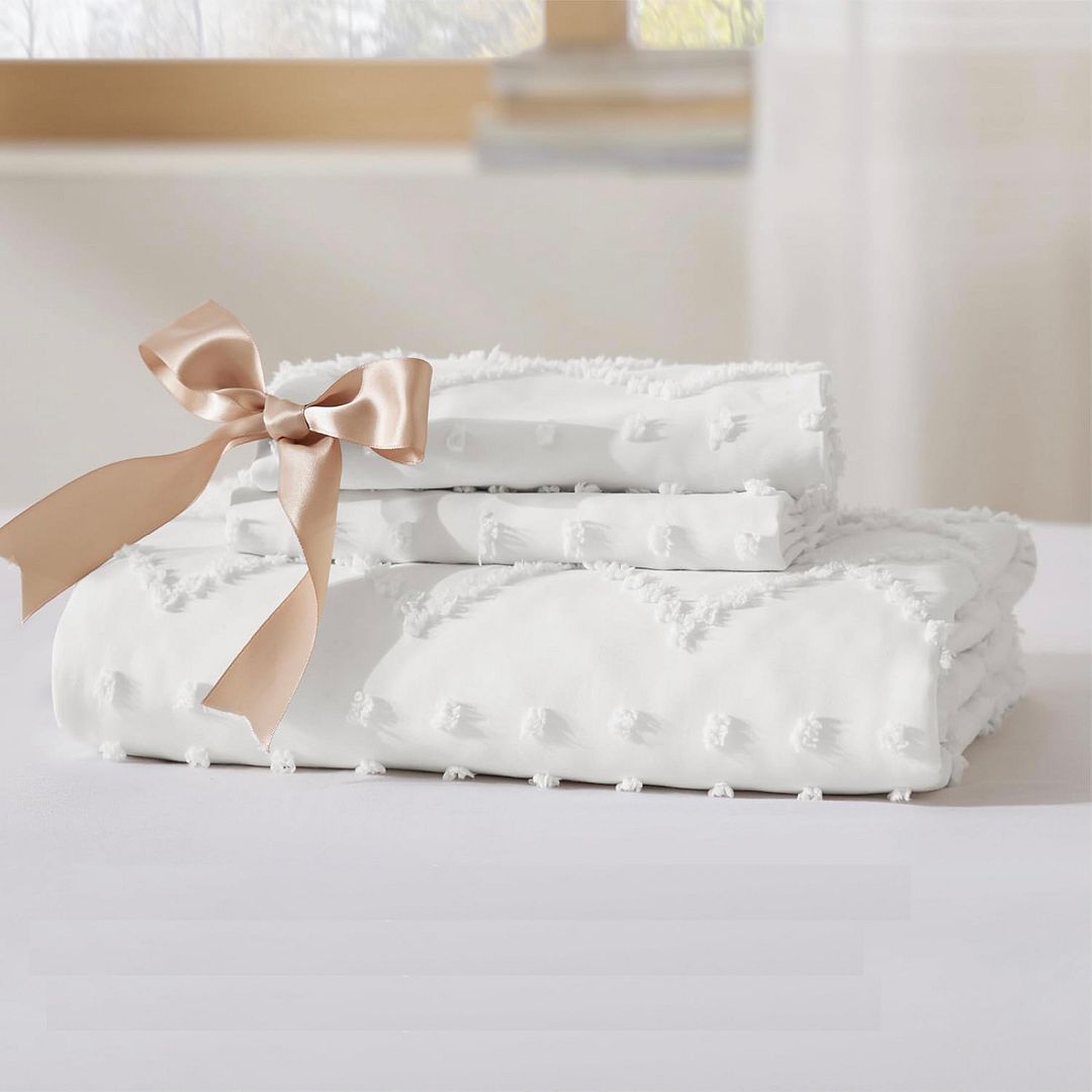 Tufted Boho Embroidery Quilt/Doona/Duvet Cover Set - White - Super King Size V493-JJXW-01SK