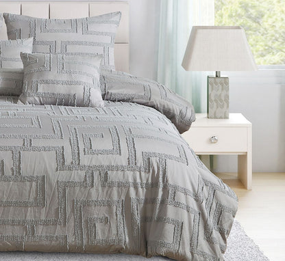 Tufted Jacquard Quilt/Doona/Duvet Cover Set - Grey - Queen Size V493-JTTF-Q16
