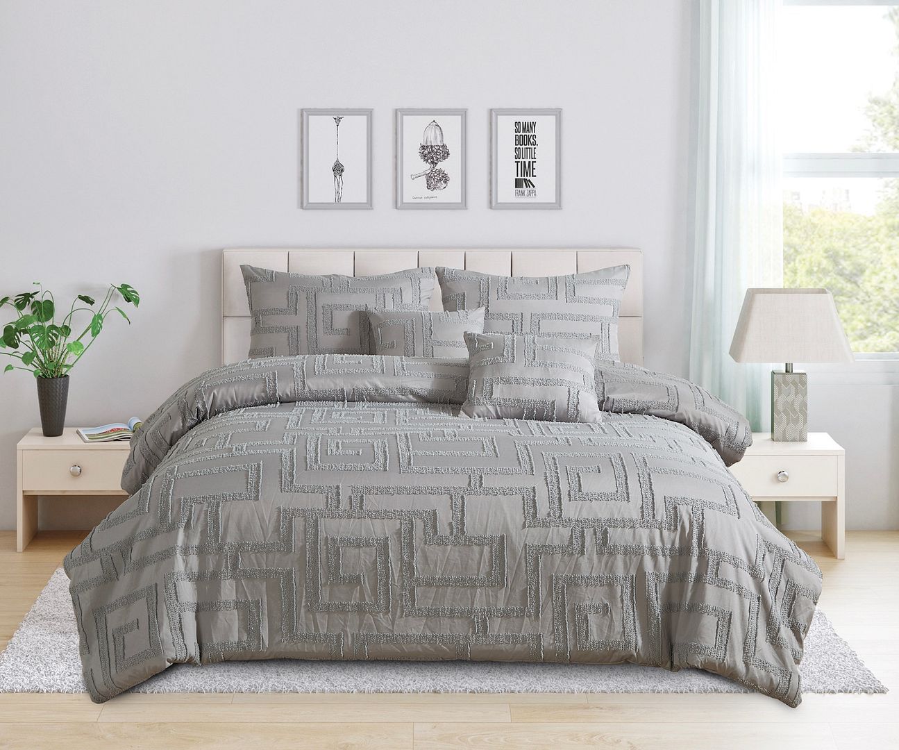 Tufted Jacquard Quilt/Doona/Duvet Cover Set - Grey - Super King Size V493-JTTF-SK16