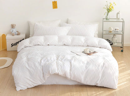 Tufted Diamond Jacquard Super King Size White Duvet Quilt Cover Set V493-JX-01-SK