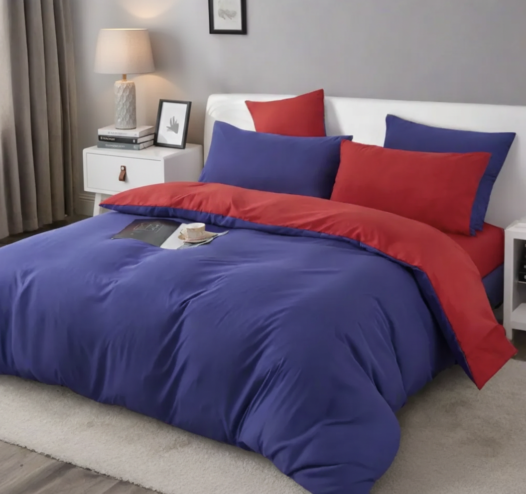 1000TC Reversible King Size Blue and Red Duvet Quilt Cover Set V493-LK-03
