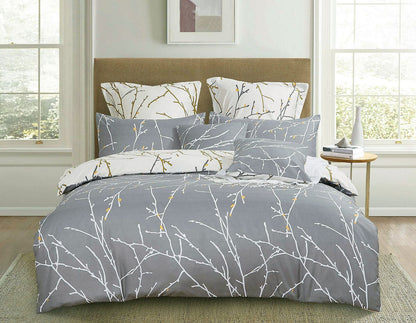 Tree Reversible Double Size Grey Duvet Quilt Cover Set V493-MD-410