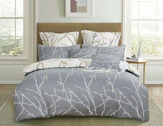 Tree Reversible Double Size Grey Duvet Quilt Cover Set V493-MD-410