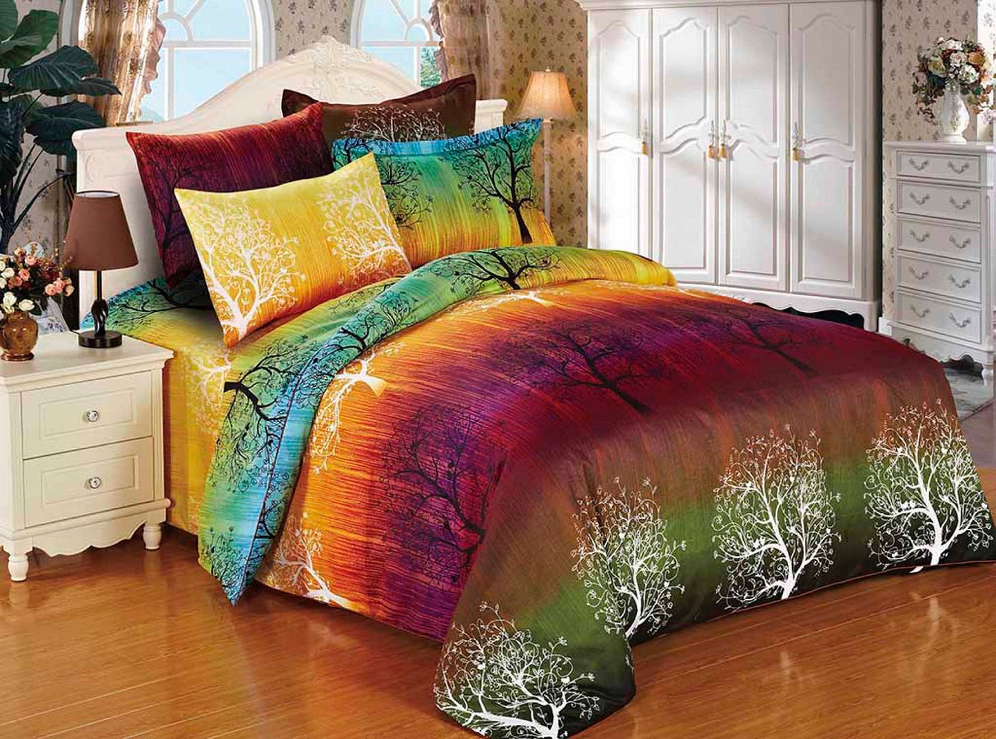 Rainbow Tree Queen Size Bed Quilt/Duvet Cover Set V493-MQ-114