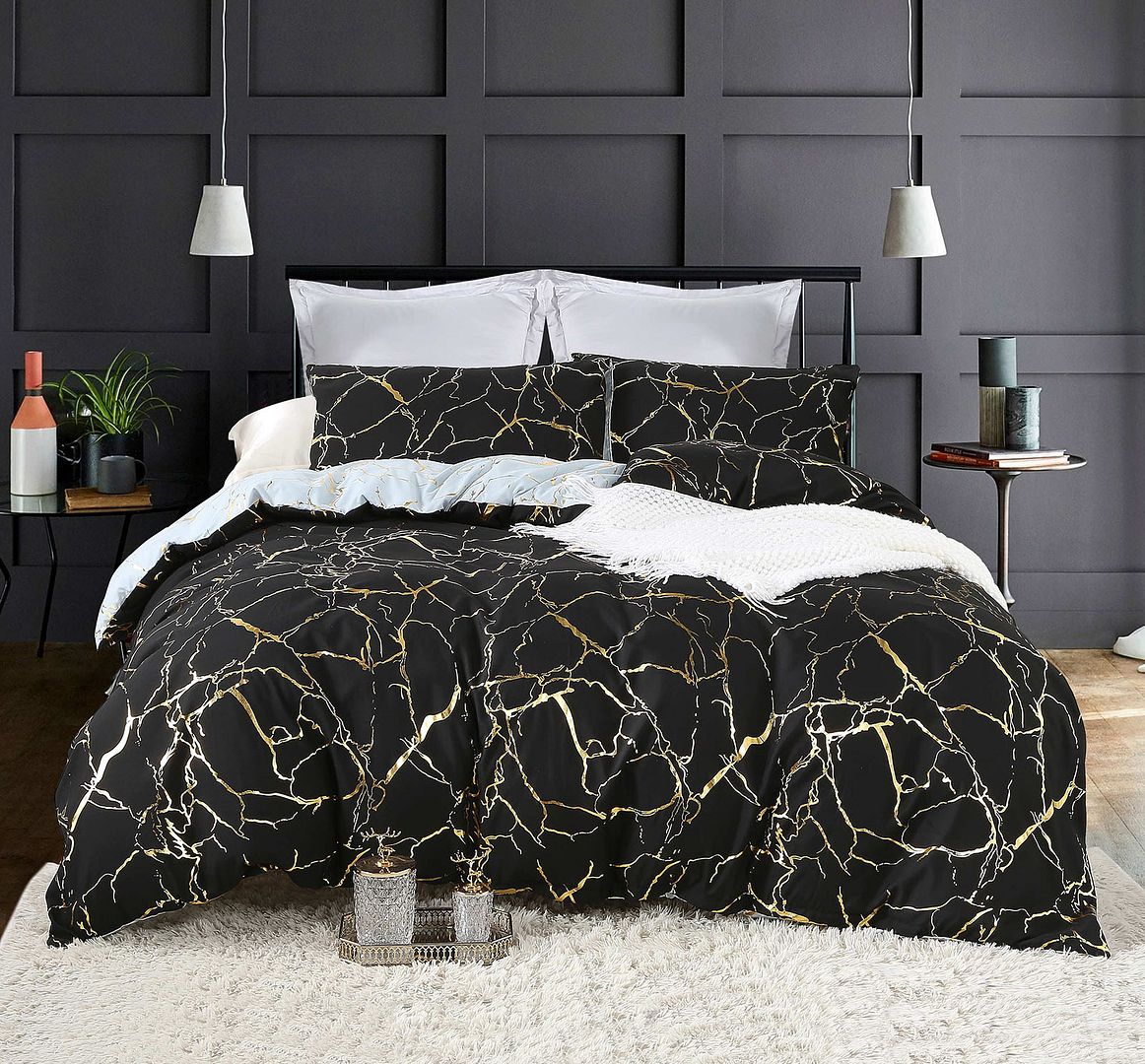 Reversible Design Queen Size Black Duvet Quilt Cover Set V493-MQ-460A