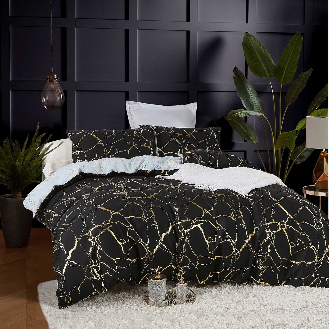Reversible Design Queen Size Black Duvet Quilt Cover Set V493-MQ-460A