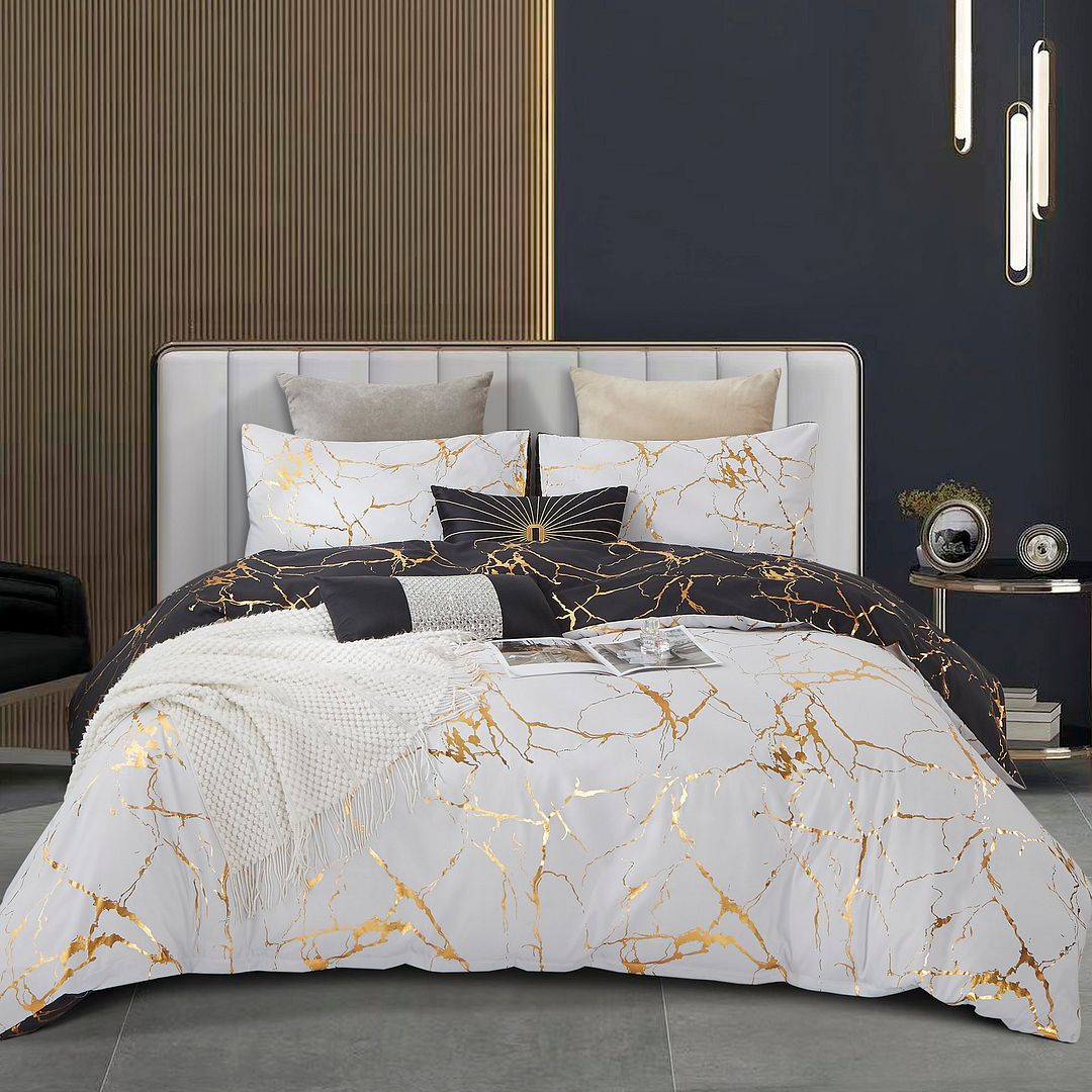 Reversible Design Super King Size Black Duvet Quilt Cover Set