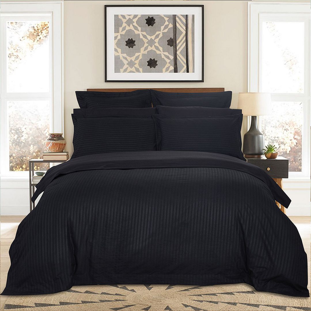 1000TC Ultra Soft Striped King Size Black Duvet Quilt Cover Set V493-NK-05