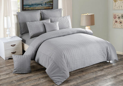 Seersucker King Size Grey Duvet Quilt Cover Set V493-PAK-06