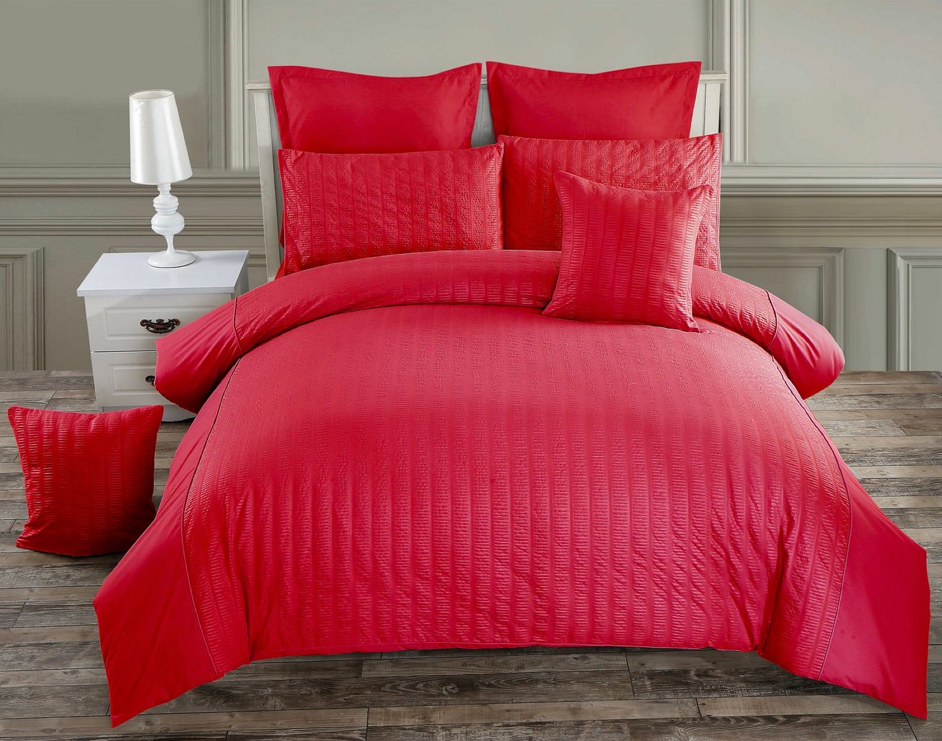 Seersucker Queen Size Quilt/Duvet Cover Set - Red V493-PAQ-04