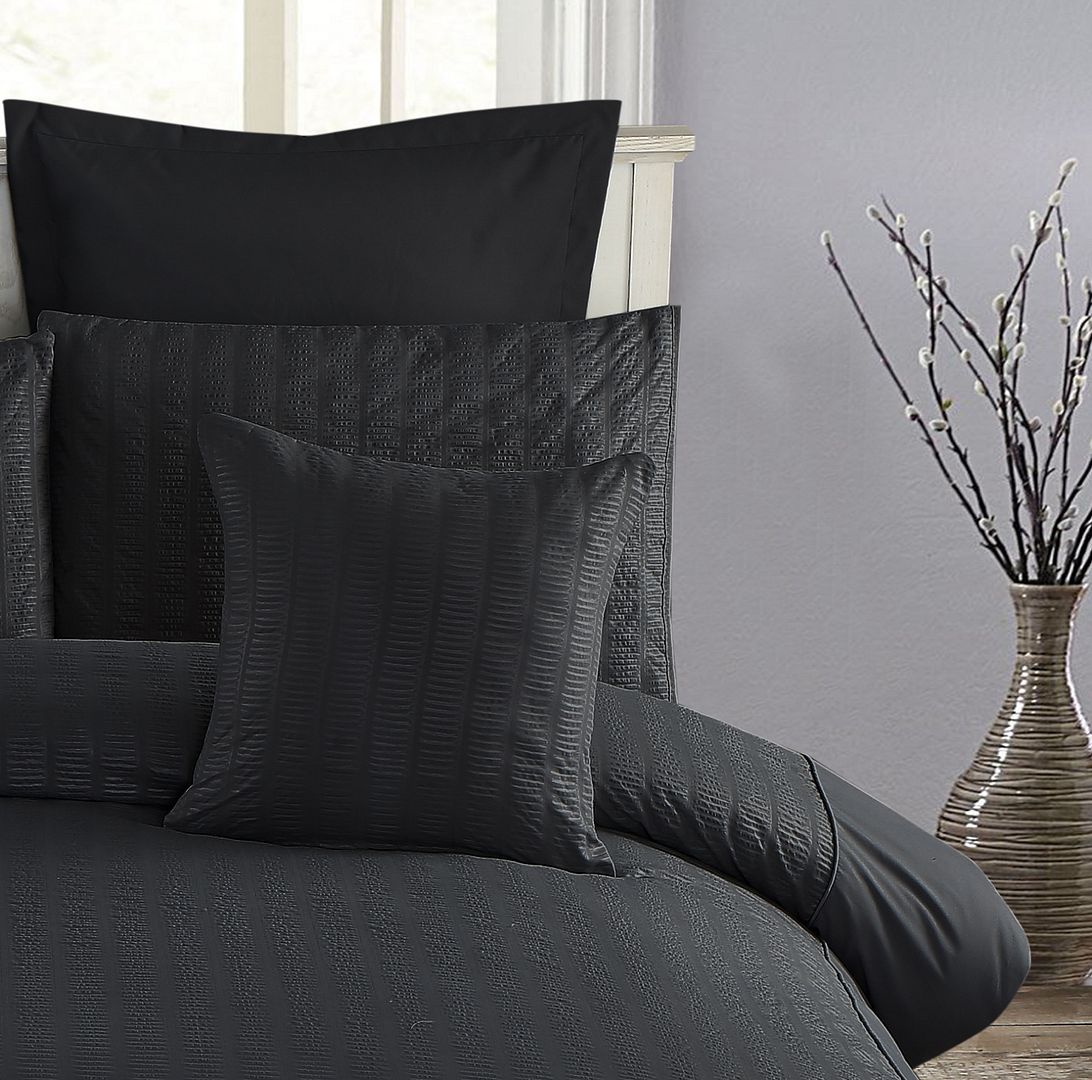 1000TC Premium Ultra Soft Seersucker Cushion Covers - 2 Pack - Black V493-PCC-5