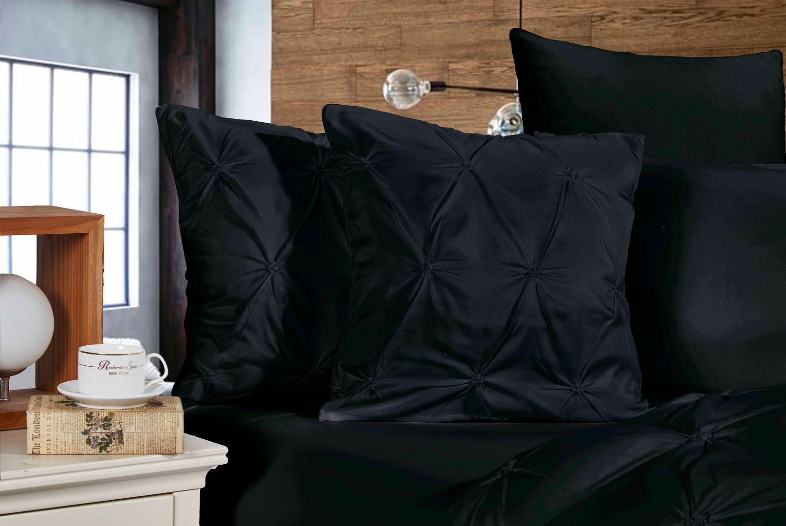 Diamond Pintuck Premium Ultra Soft Cushion Covers 2-Pack - Black V493-ZCC-5