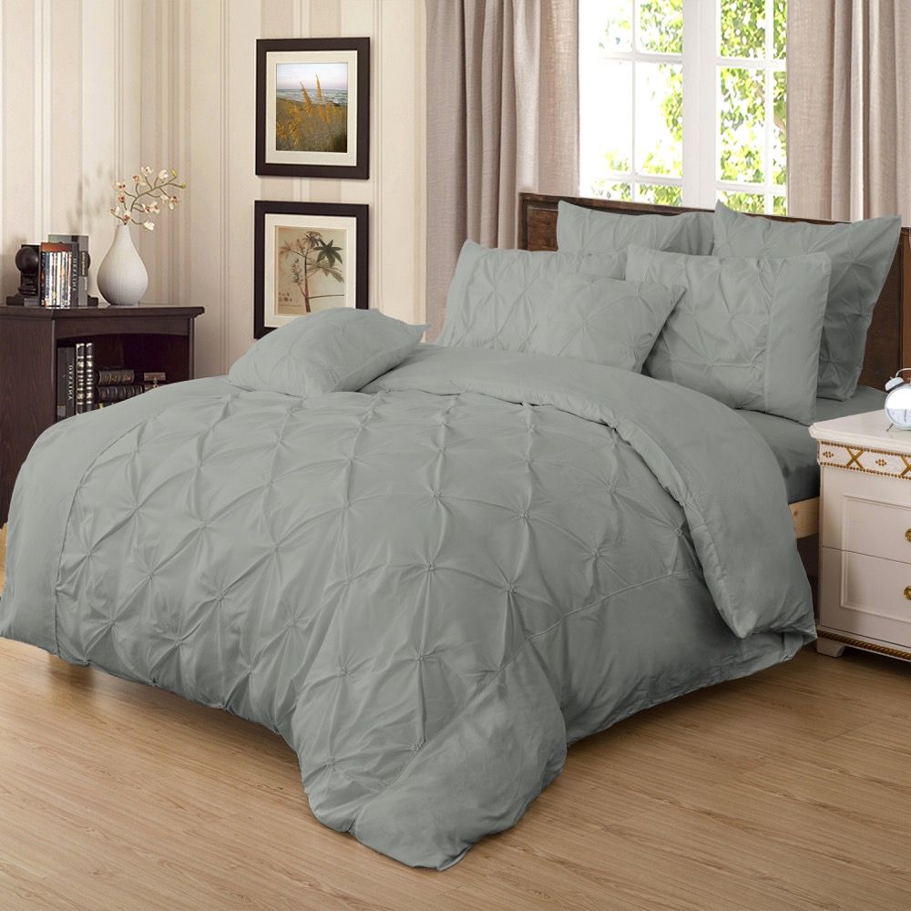 Diamond Pintuck Double Size Grey Duvet Quilt Cover Set