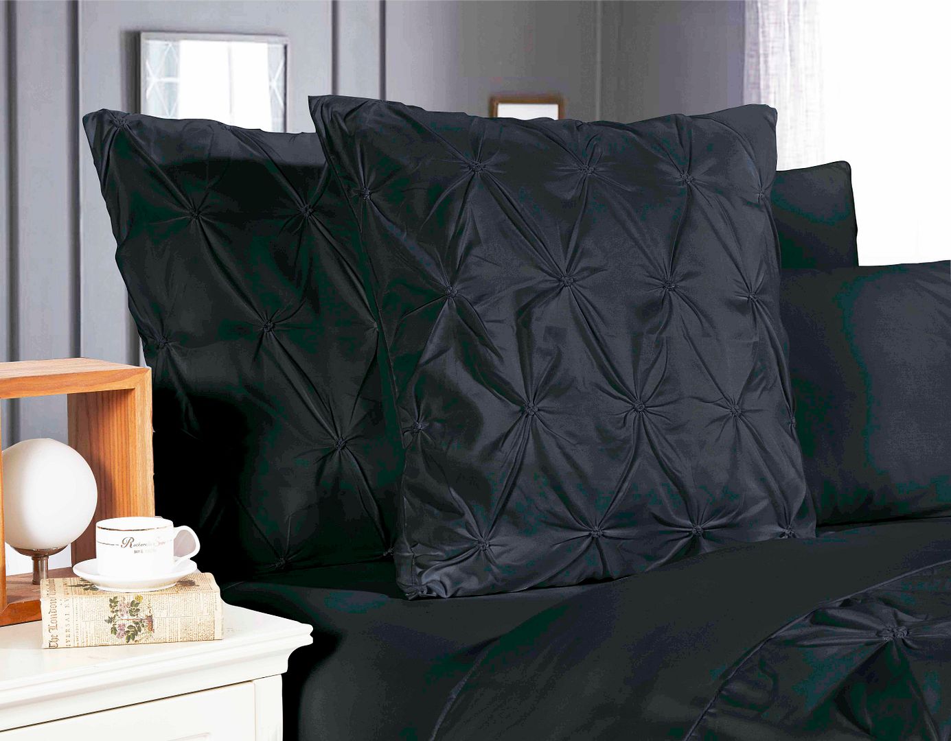 Diamond Pintuck Premium Ultra Soft European Pillowcases 2-Pack - Black V493-ZEP-05