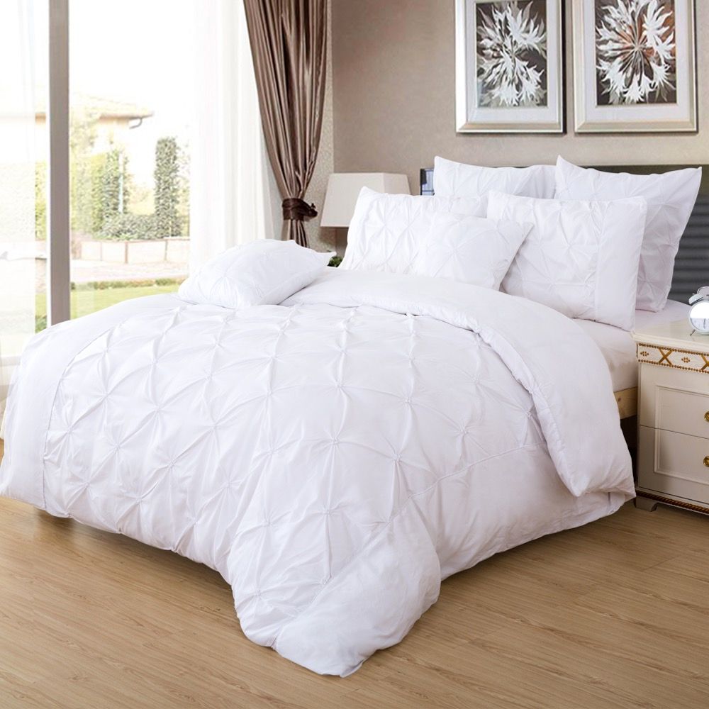 Diamond Pintuck King Size White Duvet Quilt Cover Set V493-ZK-01