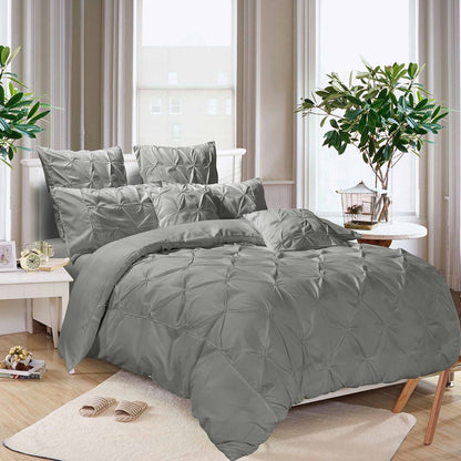 Diamond Pintuck King Size Grey Duvet Quilt Cover Set V493-ZK-06