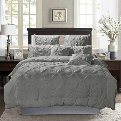 Diamond Pintuck King Size Grey Duvet Quilt Cover Set V493-ZK-06