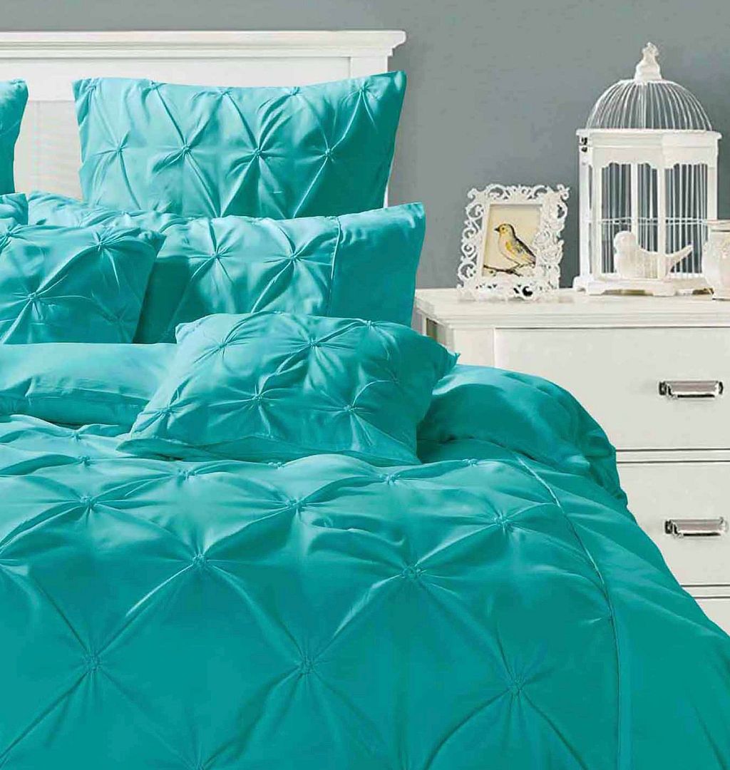 Diamond Pintuck Queen Size Quilt/Duvet Cover Set - Teal V493-ZQ-07