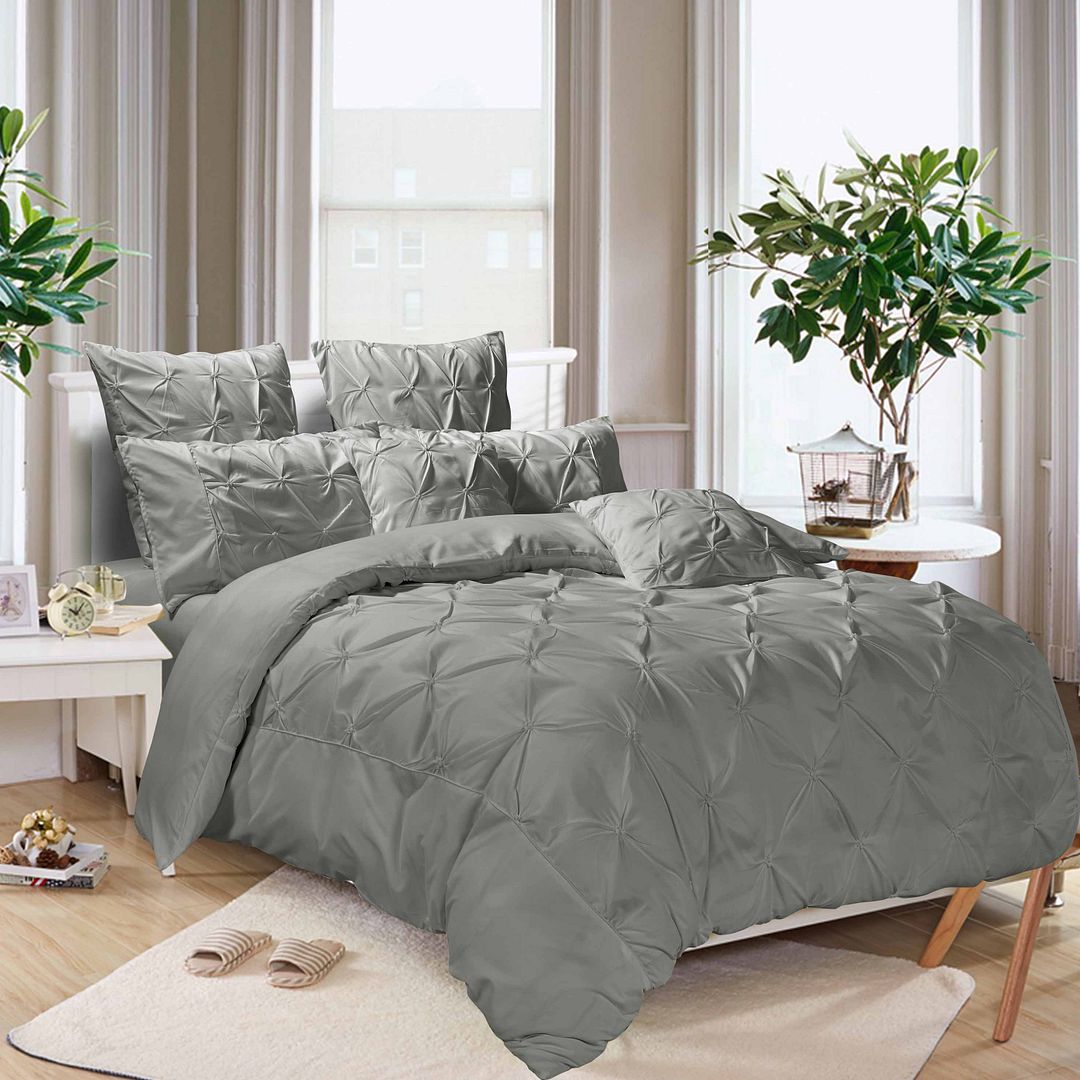 Diamond Pintuck Super King Size Grey Duvet Quilt Cover Set V493-ZSK-06