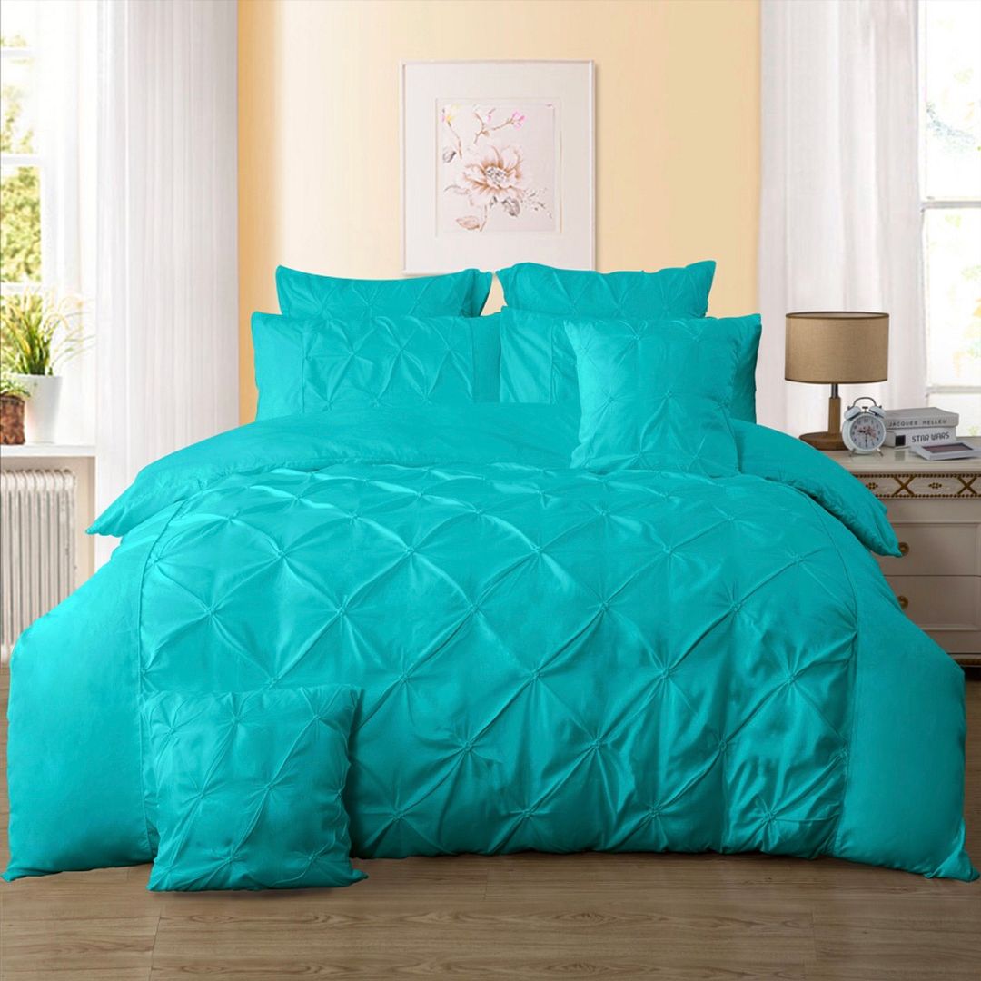 Diamond Pintuck Super King Size Quilt/Duvet Cover Set - Teal V493-ZSK-07