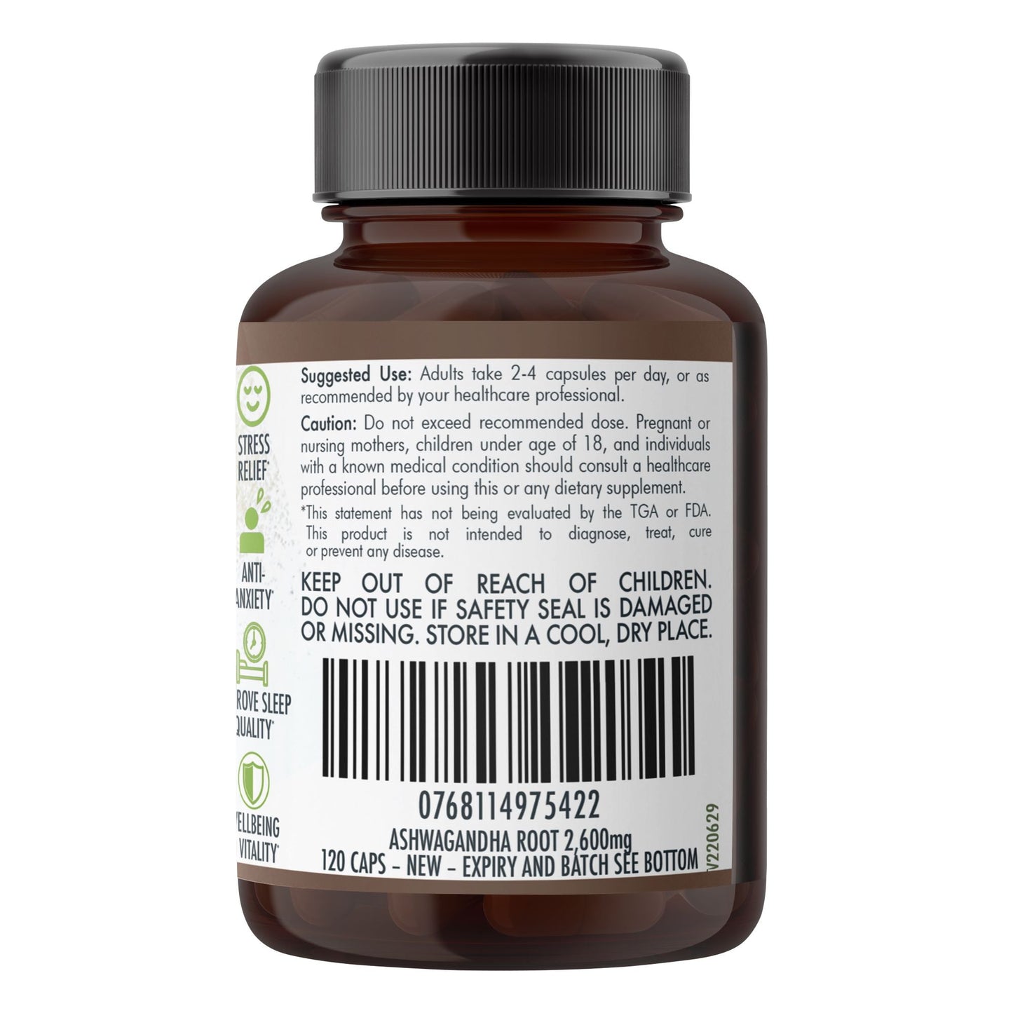 Organic Ashwagandha Capsules (vegan)- Withania Somnifera - 120 Vegan Capsules V497-ASHWA-CAPS-120