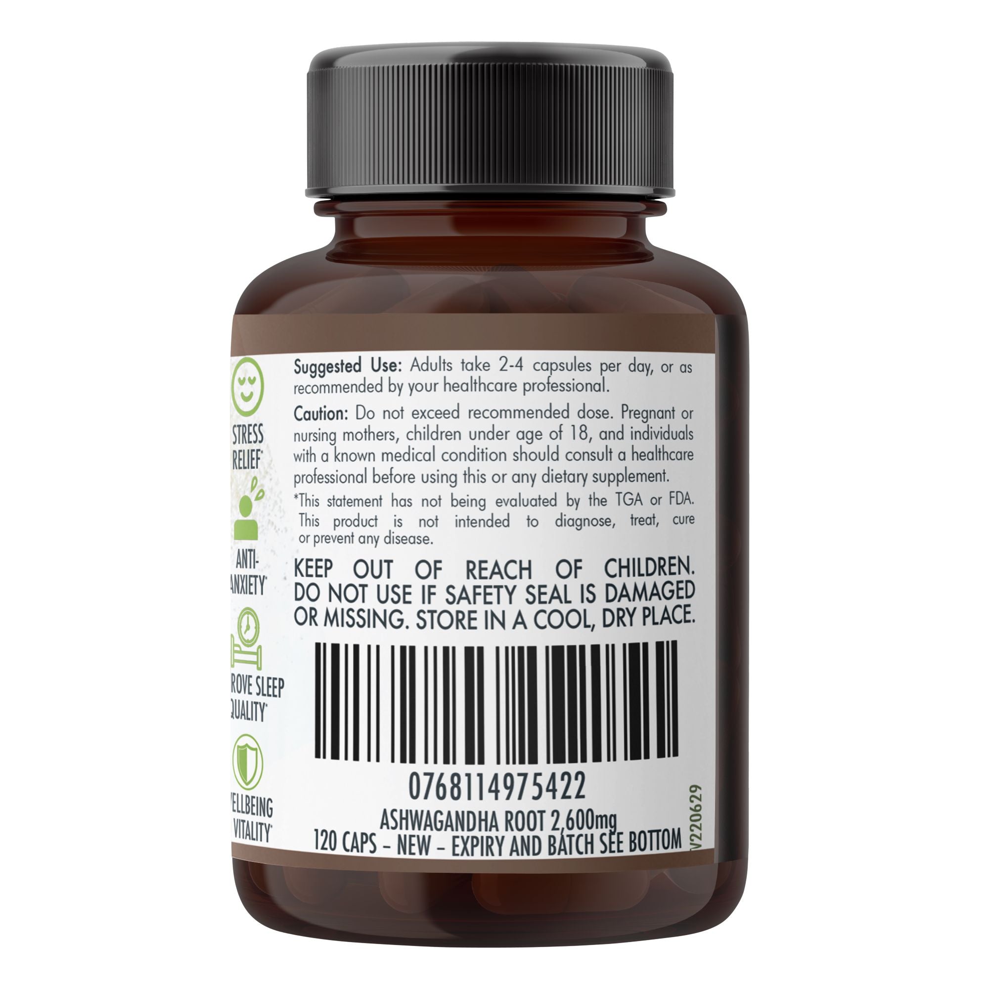 Organic Ashwagandha Capsules (vegan)- Withania Somnifera - 120 Vegan Capsules V497-ASHWA-CAPS-120