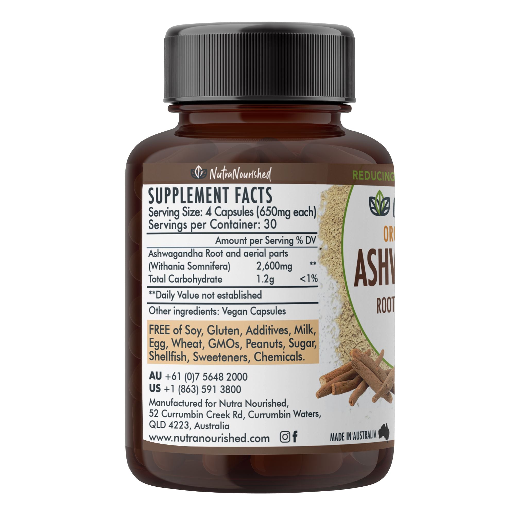 Organic Ashwagandha Capsules (vegan)- Withania Somnifera - 120 Vegan Capsules V497-ASHWA-CAPS-120