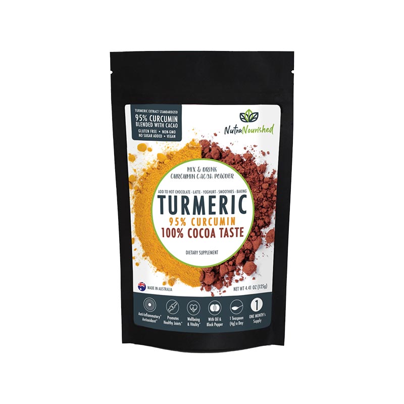 95% Organic Curcumin Extract Cocoa Flavour - Turmeric Powder With Black Pepper - Organic and with Black V497-COCOA-NEW-125-FBM