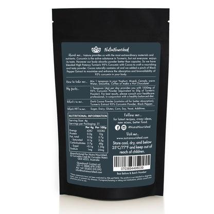95% Organic Curcumin Extract Cocoa Flavour - Turmeric Powder With Black Pepper - Organic and with Black V497-COCOA-NEW-125-FBM
