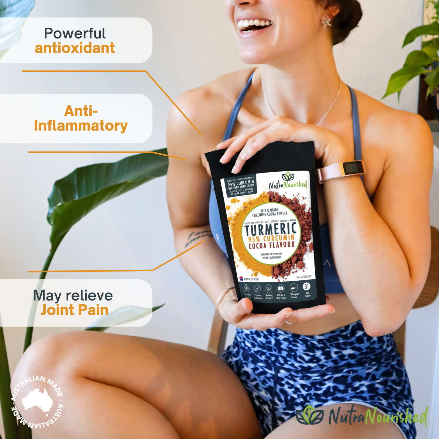 95% Organic Curcumin Extract Cocoa Flavour - Turmeric Powder With Black Pepper - Organic and with Black V497-COCOA-NEW-125-FBM