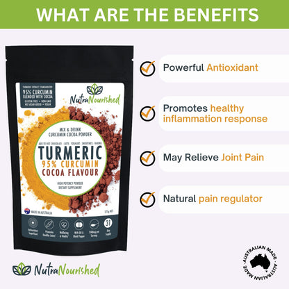 95% Organic Curcumin Extract Cocoa Flavour - Turmeric Powder With Black Pepper - Organic and with Black V497-COCOA-NEW-375-FBM