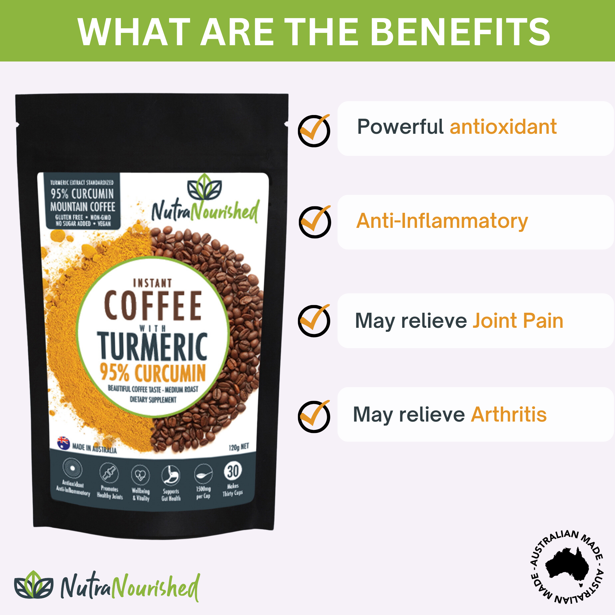 Instant Coffee with 95% Pure Organic Curcumin - Turmeric Extract Powder (1,000mg) - 120g V497-COFFEE-NEW-120
