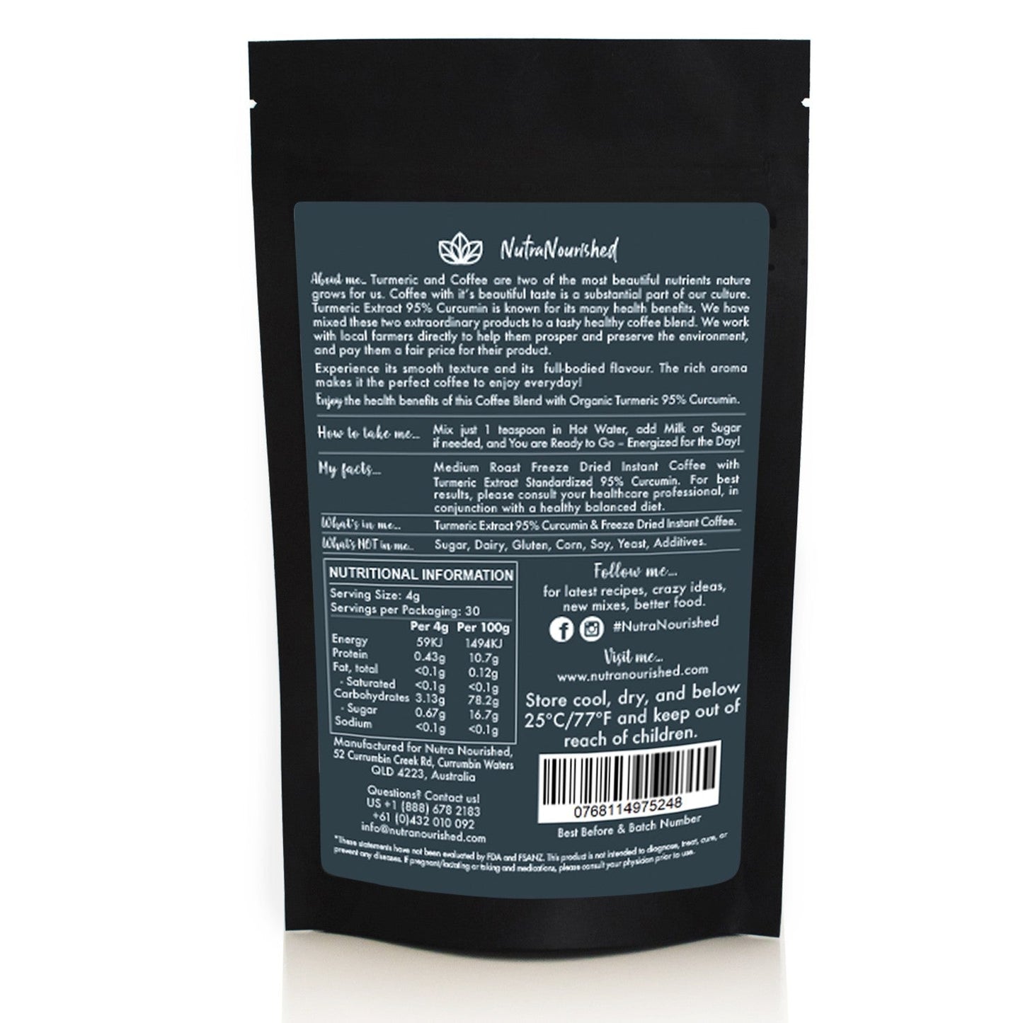 Instant Coffee with 95% Pure Organic Curcumin - Turmeric Extract Powder (1,000mg) - 120g V497-COFFEE-NEW-120