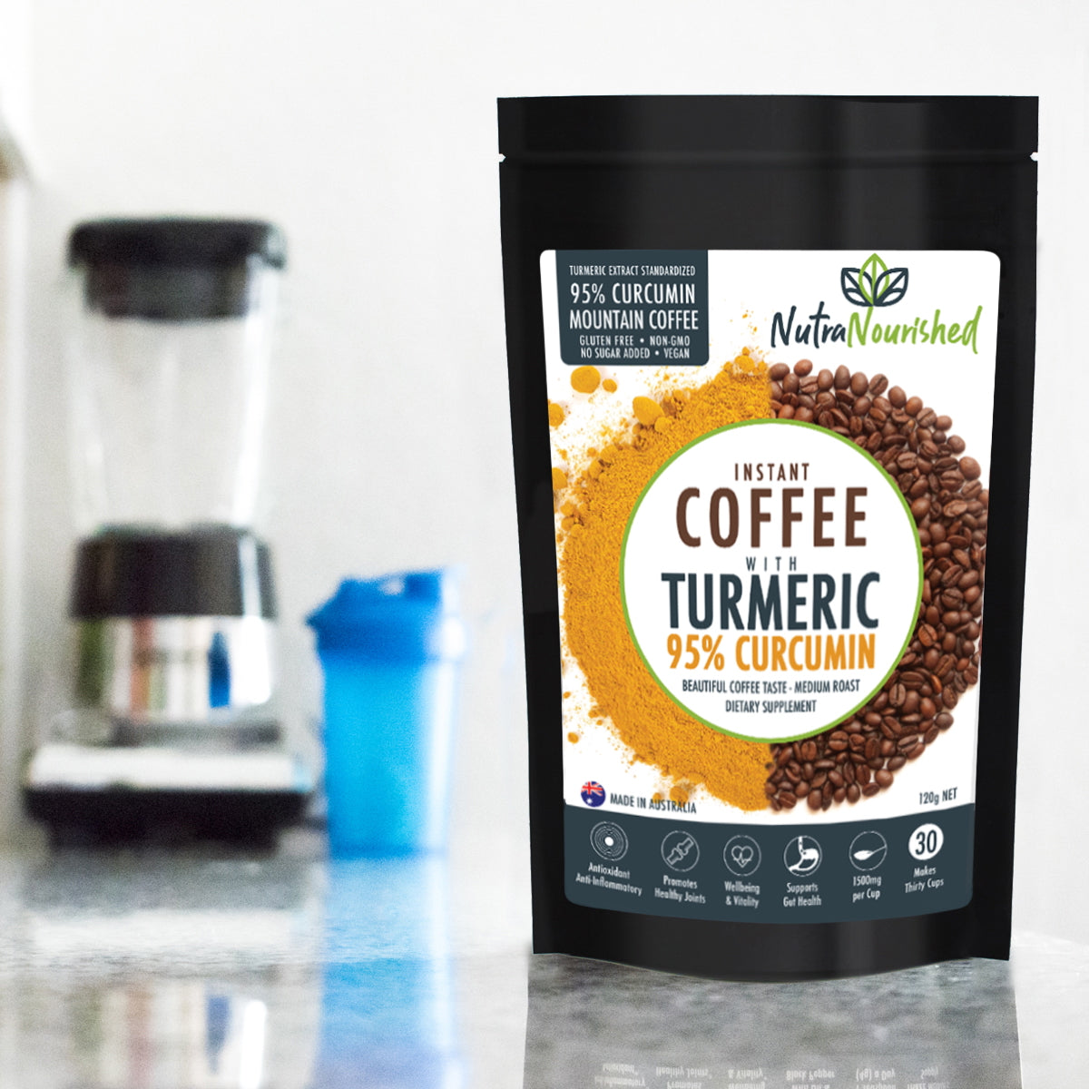 Instant Coffee with 95% Pure Organic Curcumin - Turmeric Extract Powder (1,000mg) - 120g V497-COFFEE-NEW-120