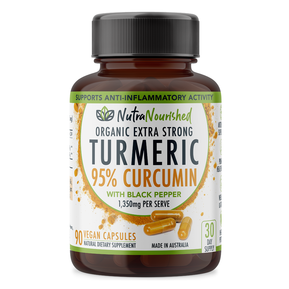 Curcumin Tablets - 95% Pure Organic Vegan - Turmeric Extract Buffered with Black Pepper (1,350mg) - 90 Vegan V497-CURCUMIN-CAPS-90-FBM