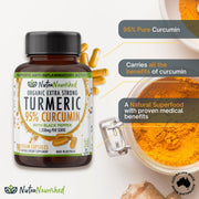 Curcumin Tablets - 95% Pure Organic Vegan - Turmeric Extract Buffered with Black Pepper (1,350mg) - 90 Vegan V497-CURCUMIN-CAPS-90-FBM