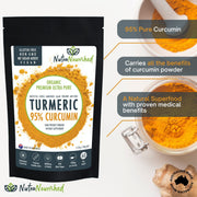 Pure Organic 95% Curcumin Powder (120g/2 months supply) - 1500mg of Turmeric Extract Buffered with Black V497-CURCUMIN-PURE-120-FBM