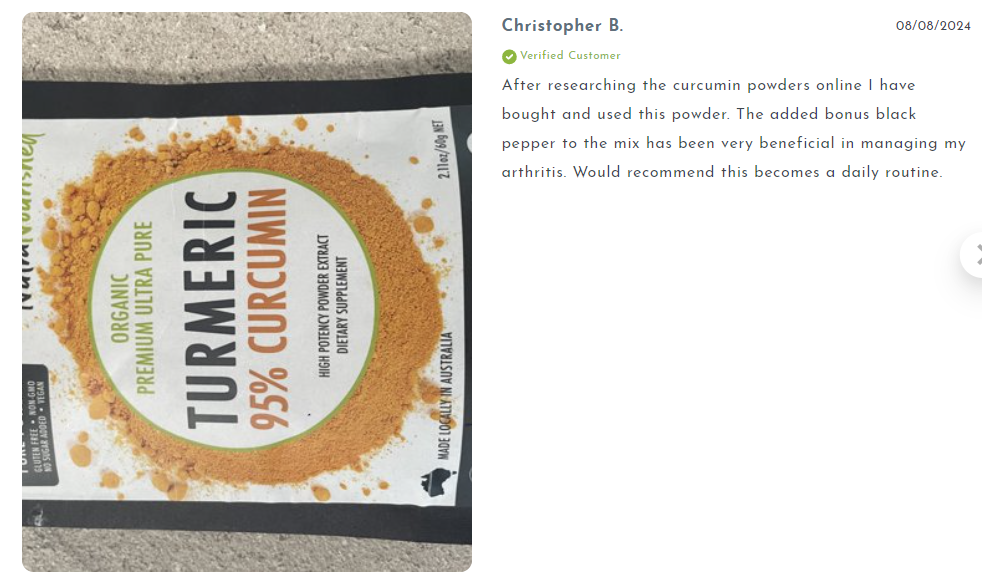 Pure Organic 95% Curcumin Powder (60g/1 month supply) - 1500mg of Turmeric Extract Buffered with Black Pepper V497-CURCUMIN-PURE-60-FBM